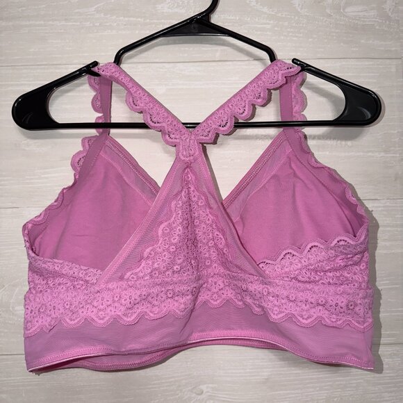 Aerie XL Pink Lace Bralette Wireless Eyelash Trim Racerback Soft Stretch - Picture 4 of 5